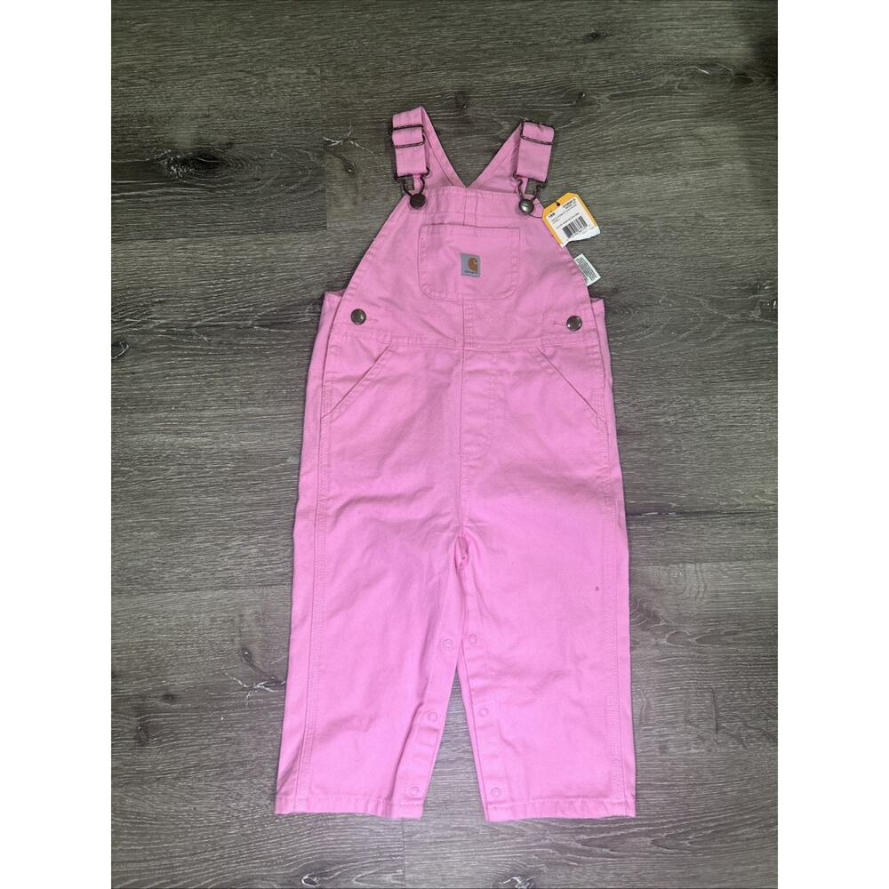 Carhartt Overalls Girls Infant 18M Hot Pink Heart Buttons Adjustable Snap NWT